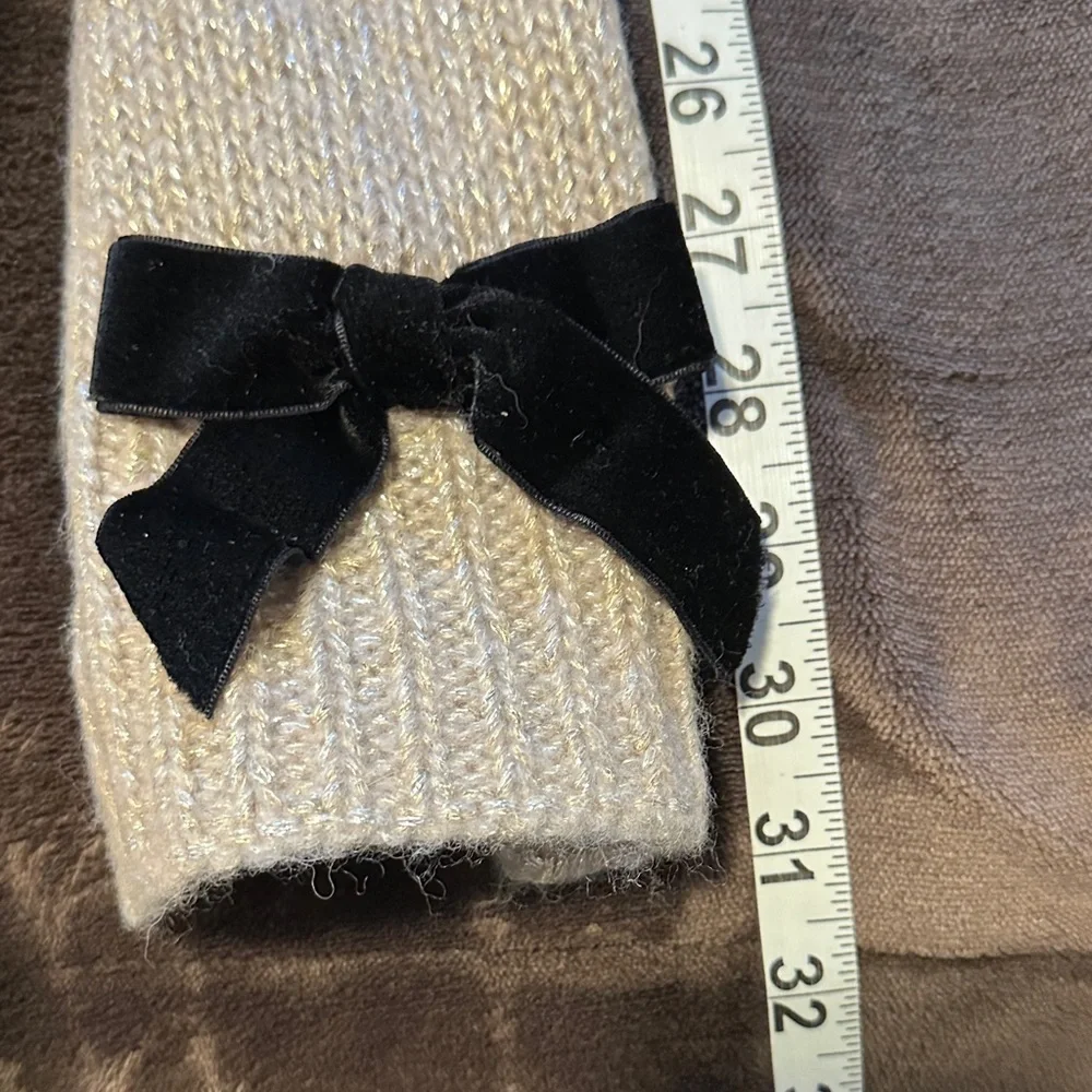 kate spade Cream Knit Scarf with Black Bow Accents